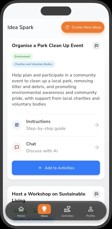 Impactful mobile app AI assistant providing personalised volunteer suggestions