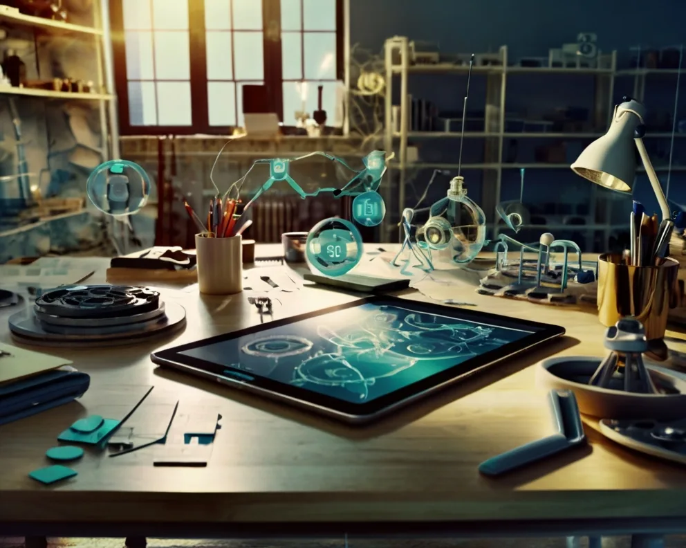 Collaborative workshop session with design prototypes and user journey mapping on display